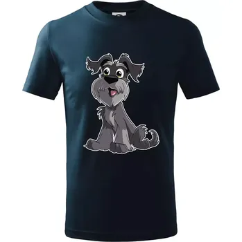 Chlapecké tričko Knírač kreslený sedící - Tričko dětské bavlněné - 134 cm/8 let ( Námořní modrá (velmi tmavá - téměř černá) )