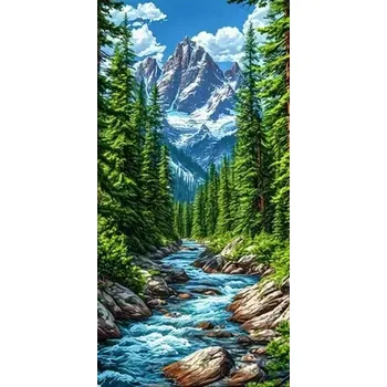 Diamantové malování Diamantové malování - Potok horským údolím (85 x 45)