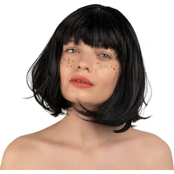 Karnevalová paruka Paruka Kleopatra černá, středně dlouhé vlasy na ramena