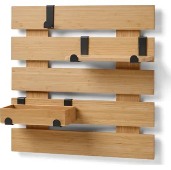 Věšák 691139 - Tchibo - Nástěnný regál s flexibilními háčky a policí - barva: hnědá