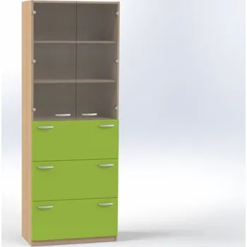 Šatní skříň TVAR v.d. Klatovy Skříň se 3 zásuvkami + horní dveře prosklené, v. 215 cm