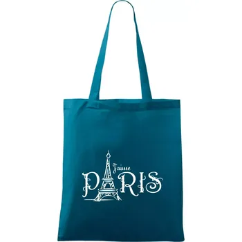 Paris nápis Eiffelovka rovný - Taška bavlněná - 42 x 38 cm ( Petrolejová )