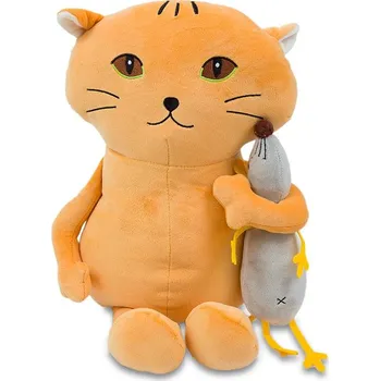 Polštář Sleep-well Plyšák-polštářek kočka s myší z mikrospandexu, 30cm, béžová