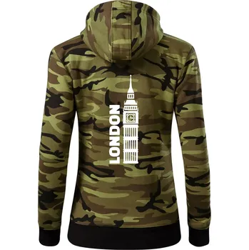 Dámská mikina London věž - Dámská mikina trendy zipper s kapucí - XS ( Zelený maskáč )