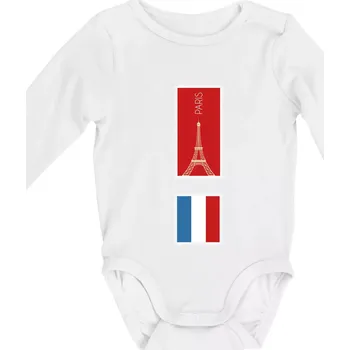 Paříž známka barevná - Body kojenecké s dlouhým rukávem - Dlouhý r. 6-12 měs ( Bílá )