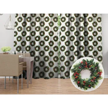 ubrus Saténový závěs LUP-508 Vánoční věnečky na bílém 140x140 cm