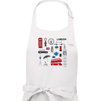 Kuchyňská zástěra Velká Británie - kreslené ikonky - Pánská zástěra na vaření - Univerzální velikost ( Bílá )
