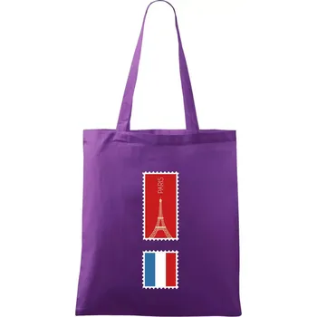 Nákupní taška Paříž známka barevná - Taška bavlněná - 42 x 38 cm ( Fialová )