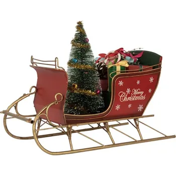 Vánoční dekorace Červená dekorace sáně s dárky a stromkem Merry Christmas - 30*15*22 cm