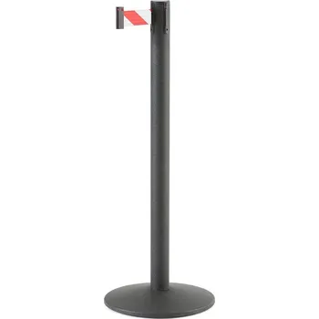 Plotový sloupek Zahrazovací sloupek s pásem, 3650 mm, černý, červenobílý pás