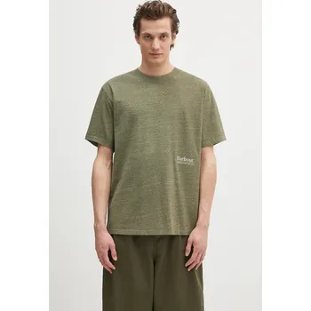Pánské tričko Tričko Barbour Barbour Calton Linen Blend OS Fit T-Shirt pánské, zelená barva, s aplikací, MTS1404 91X, vel. M