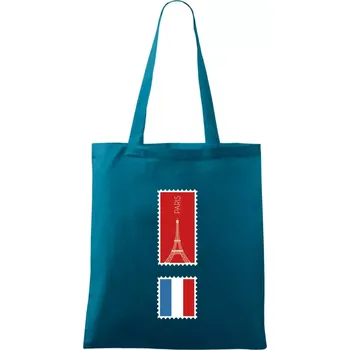 Paříž známka barevná - Taška bavlněná - 42 x 38 cm ( Petrolejová )
