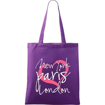 Nákupní taška I love NYC Paris London - Taška bavlněná - 42 x 38 cm ( Fialová )