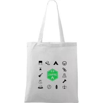 Nákupní taška Kempování symboly - Taška bavlněná - 42 x 38 cm ( Bílá )