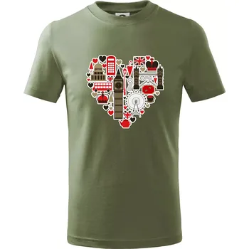Britské srdce - objekty - Tričko dětské bavlněné - 158 cm/12 let ( Khaki )