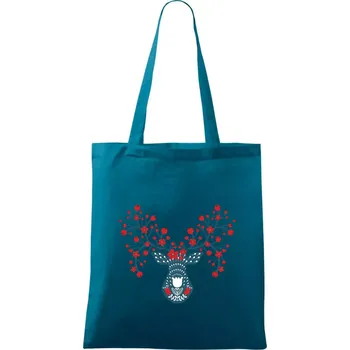 Folklor - jelen s červenými plody - Taška bavlněná - 42 x 38 cm ( Petrolejová )