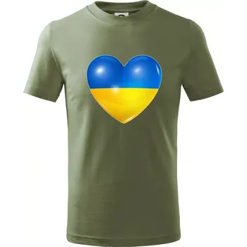 Ukrajina srdce vlajka - Tričko dětské bavlněné - 104-110cm / 3-4 roky ( Khaki )