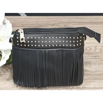 Kabelka Dámská crossbody kabelka s třásněmi - černá