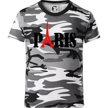 Chlapecké tričko Paris nápis Eiffelova věž - Dětské maskáčové triko - 134 cm/8 let ( Šedý maskáč )