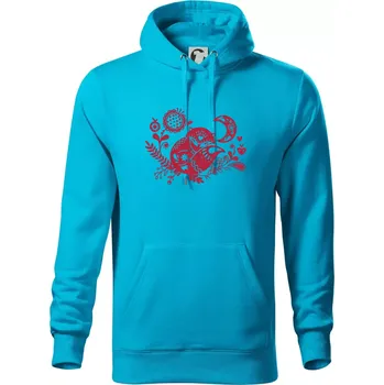 Pánská mikina Folklor - liška spící - Mikina pánská Cape s kapucí - XL ( Světlý tyrkys )