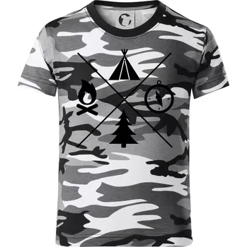 Kempování čtyřka - Dětské maskáčové triko - 104-110cm / 3-4 roky ( Šedý maskáč )