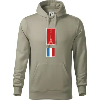 Pánská mikina Paříž známka barevná - Mikina pánská Cape s kapucí - 3XL ( Light khaki )