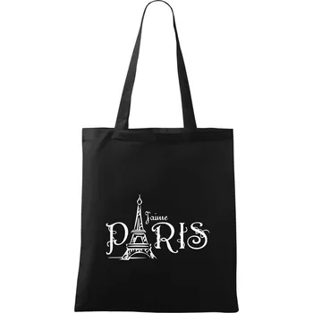 Nákupní taška Paris nápis Eiffelovka rovný - Taška bavlněná - 42 x 38 cm ( Černá )