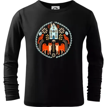 Chlapecké tričko Domov a liška folklór - Triko dětské Long Sleeve - 134 cm/8 let ( Černá )