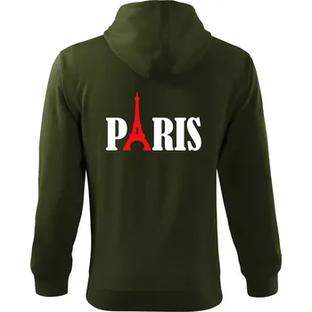 Pánská mikina Paris nápis Eiffelova věž - Mikina s kapucí na zip trendy zipper - 2XL ( Military )
