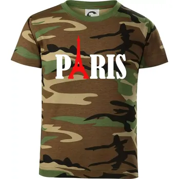 Chlapecké tričko Paris nápis Eiffelova věž - Dětské maskáčové triko - 146 cm/10 let ( Hnědý maskáč )