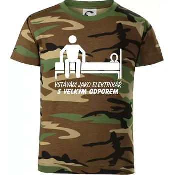 Vstávám jako elektrikář s velkým odporem - Dětské maskáčové triko - 146 cm/10 let ( Hnědý maskáč )