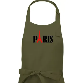 Kuchyňská zástěra Paris nápis Eiffelova věž - Pánská zástěra na vaření - Univerzální velikost ( Khaki )
