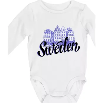 Sweden Lettering - Body kojenecké s dlouhým rukávem - Dlouhý r. 3-6 měs ( Bílá )