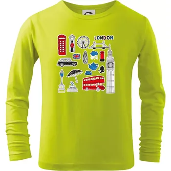 Dětská móda Velká Británie - kreslené ikonky - Triko dětské Long Sleeve - 134 cm/8 let ( Limetková )