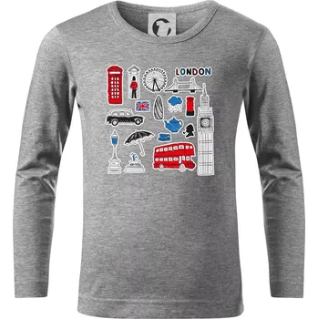 Chlapecké tričko Velká Británie - kreslené ikonky - Triko dětské Long Sleeve - 122 cm/6 let ( Tmavě šedý melír )
