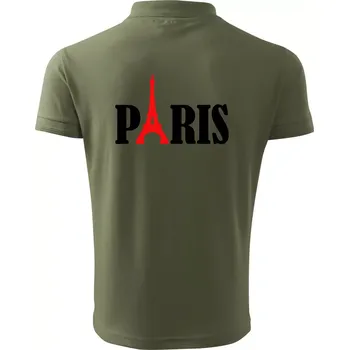 Pánská košile Paris nápis Eiffelova věž - Polokošile pánská Pique Polo 203 - L ( Khaki )
