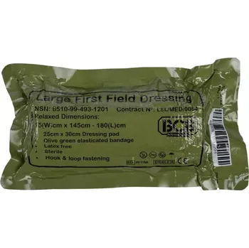 Bojový polní obvaz BCB 25x30cm (Sterilní polní obvaz pro nouzovou péči FIRST FIELD DRESSING STANDART, NSN: 6510-99-279-9788)