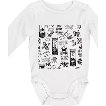 Kojenecký body Britská pošta ikony - Body kojenecké s dlouhým rukávem - Dlouhý r. do 3 měs ( Bílá )