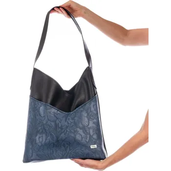 Kabelka Dámská kabelka City Shopper - Modré 3D květy | Koženková dámská kabelka | česká výroba