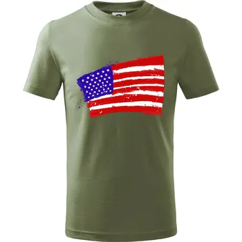 Dětská móda Americká vlajka ohnutá - Tričko dětské bavlněné - 122 cm/6 let ( Khaki )