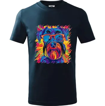 Chlapecké tričko Knírač barevný styl 70s - Tričko dětské bavlněné - 134 cm/8 let ( Námořní modrá (velmi tmavá - téměř černá) )