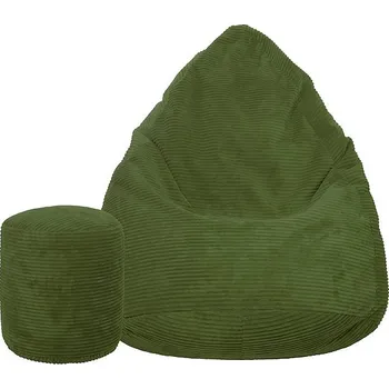 Sedací pytel TopKing Sedací vak + podnožník XL manšestr Lincoln, tmavě zelený, 125 cm