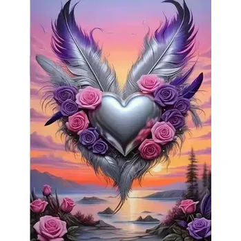 Diamantové malování Diamantové malování/Homfun - Andělské srdce s růžemi + perleťové kamínky