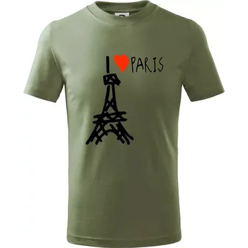 Chlapecké oblečení I love Paris - Tričko dětské bavlněné - 146 cm/10 let ( Khaki )