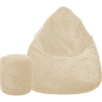 Sedací pytel TopKing Sedací vak + podnožník XL manšestr Lincoln, béžový, 125 cm