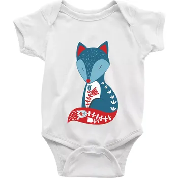 Kojenecký body Folklor - liška samostatná - Body kojenecké s krátkým rukávem - Krátký r. do 3 měs ( Bílá )