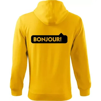 Pánská mikina Nápis Bonjour - Mikina s kapucí na zip trendy zipper - S ( Žlutá )
