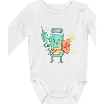 Kojenecký body Cartoon vaccine - Body kojenecké s dlouhým rukávem - Dlouhý r. do 3 měs ( Bílá )