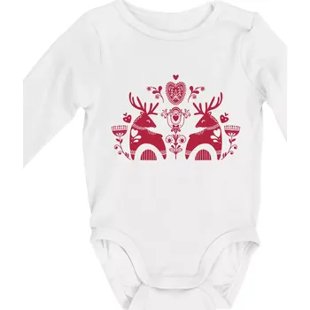 Folklor - dva jeleni - Body kojenecké s dlouhým rukávem - Dlouhý r. 3-6 měs ( Bílá )