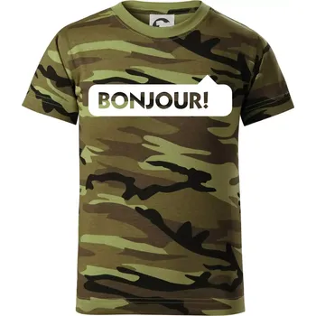 Nápis Bonjour - Dětské maskáčové triko - 122 cm/6 let ( Zelený maskáč )